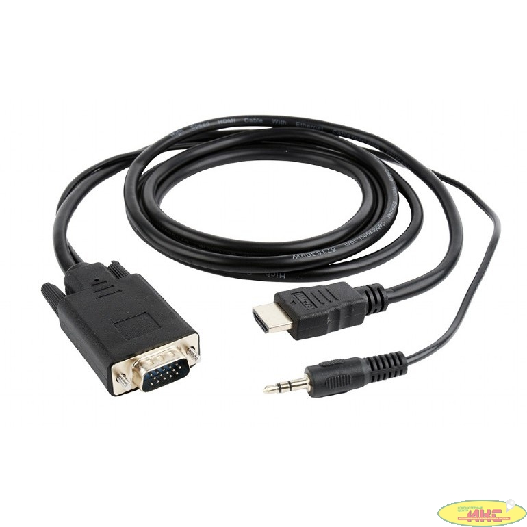 Cablexpert Кабель HDMI-VGA 19M/15M + 3.5Jack, 1.8м, черный, позол.разъемы, пакет (A-HDMI-VGA-03-6)
