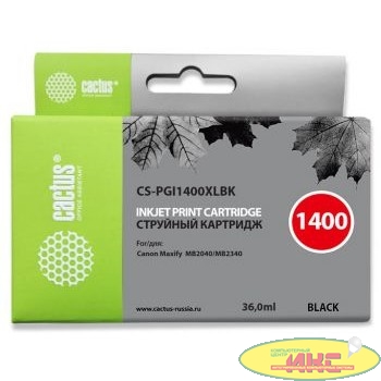 CACTUS PGI-1400XL BK Картридж струйный для Canon MB2050/MB2350/MB2040/MB2340, черный (36мл)