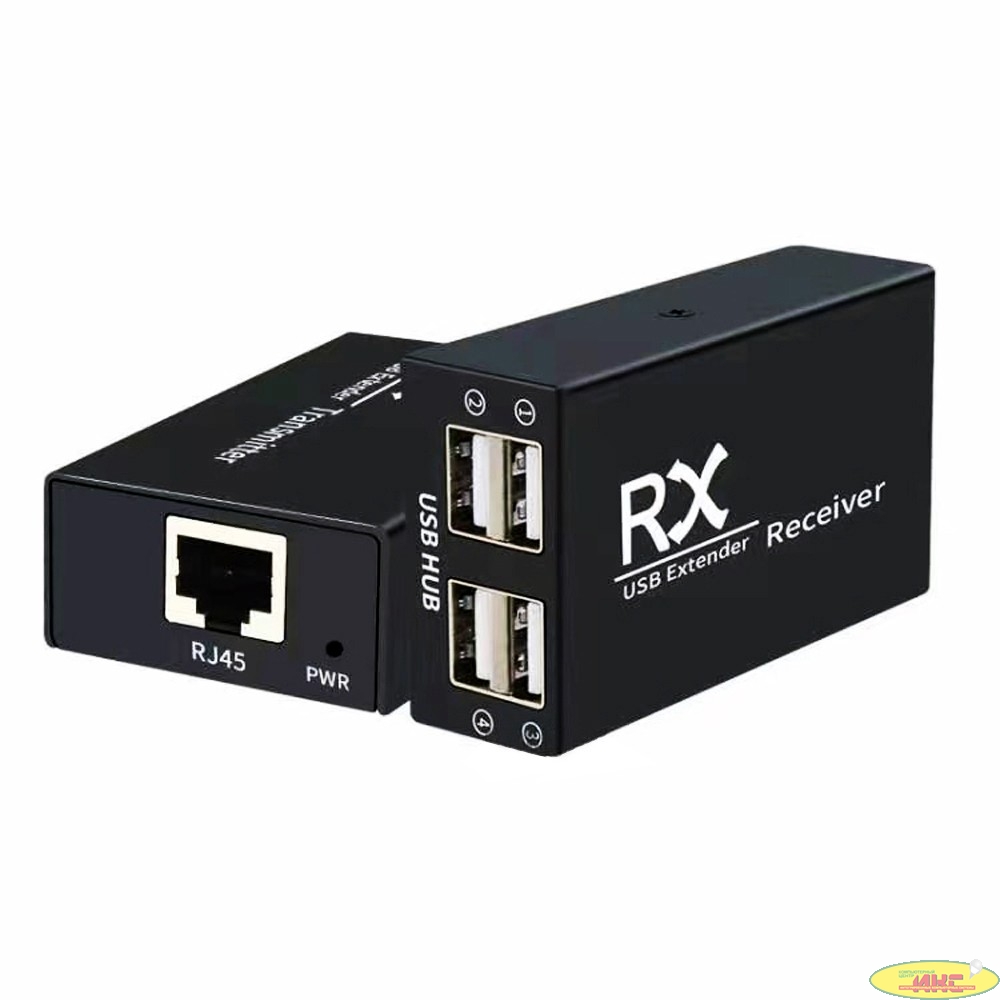 ORIENT VE01U4P, USB extender, удлинитель до 60 м по витой паре, USB хаб 4 порта, подключается 1 кабель UTP Cat5e/6, питание от внешнего БП (31252)