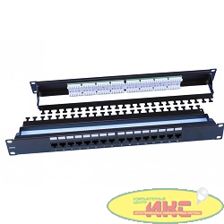 Hyperline PP3-19-16-8P8C-C6-110D Патч-панель 19", 1U, 16 портов RJ-45, категория 6, Dual IDC, ROHS, цвет черный (задний кабельный организатор в комплекте)