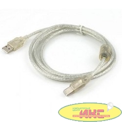 Cablexpert Кабель USB 2.0 Pro, AM/BM, 2м, экран, 2 феррит.кольца, прозрачный (CCF-USB2-AMBM-TR-2M)