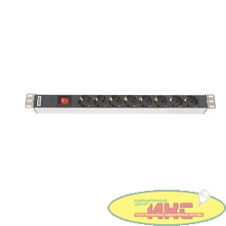 Hyperline SHT19-8SH-S-IEC Блок роз. 19", гориз., 8 роз., 10A,выключатель,разъем сзади, шнур 3м в ком