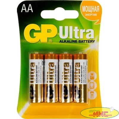 Алкалиновые батарейки GP Ultra Alkaline 15А AA - 4 шт. на блистере