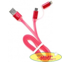 Cablexpert Кабель USB 2.0 CC-mAPUSB2pk1m, AM/microBM 5P - iPhone lightning, 1м, комбо кабель, алюминиевые разъемы, розовый, блистер