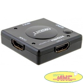 ORIENT HDMI Mini Switch HS0301L+, 3->1, HDMI 1.3b, HDTV1080p/1080i/720p, HDCP1.2, питание от HDMI, черный пл.корпус (29798)
