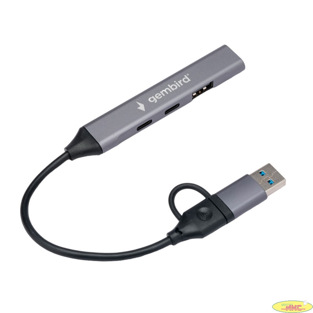 Разветвитель USB 3.0/2.0 Gembird, 4 порта: 2xType-C, 1xUSB 3.0, 1xUSB 2.0, кабель Type-C+USB (UHB-C444)