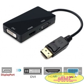 ORIENT Кабель-адаптер C309, DisplayPort M -> HDMI/ DVI-I/ VGA, длина 0.2 метра, черный (30309)