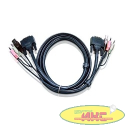 ATEN 2L-7D03U Шнур, мон+клав+мышь USB + аудио, DVI-D Single Link+USB A-Тип + 2x mini Jack(3,5мм)=>DVI-D Single Link+USB B-Тип+ 2x miniJack(3,5мм), Male-Male, опрессованный, 3 метр., черный
