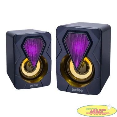 Perfeo колонки "SHINE", 2.0, мощность 2х3 Вт, USB, чёрн, Game Design, LED подсветка 7 цв