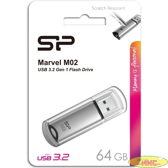 Флеш накопитель 64Gb Silicon Power Marvel M02, USB 3.0, Серебро