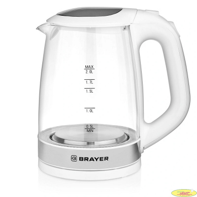 BRAYER 1040BR-WH Чайник электрический  ,2220Вт, 2 л, стекл., белый.