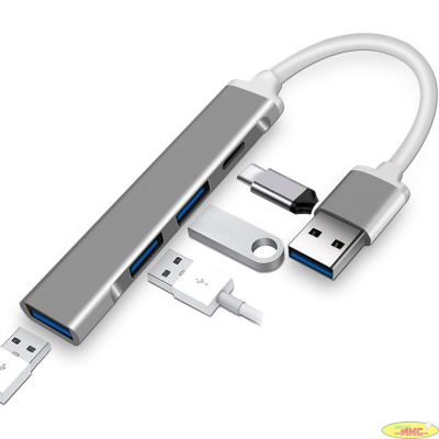 ORIENT CU-324, USB 3.0 (USB 3.1 Gen1)/USB 2.0 HUB 4 порта: 1xUSB3.0 + 2xUSB2.0 + 1xUSB2.0 Type-C, USB штекер тип А, алюминиевый корпус, серебристый (31236)