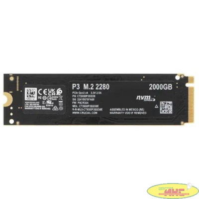 Твердотельный накопитель 2000Gb SSD Crucial P3 3D NAND M2 PCIe NVMe R3500Mb/s W3000MB/s CT2000P3SSD8
