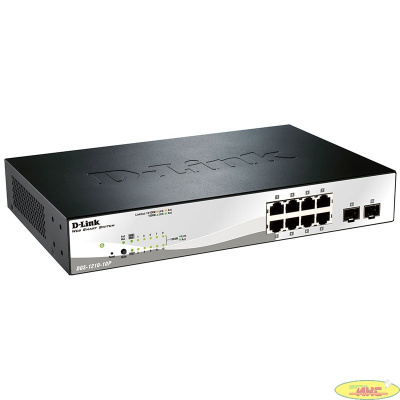 D-Link DGS-1210-10P/F3A Настраиваемый коммутатор WebSmart с 8 портами 10/100/1000Base-T и 2 портами 1000Base-X SFP (8 портов с поддержкой PoE 802.3af/802.3at (30 Вт), PoE-бюджет 65 Вт)  