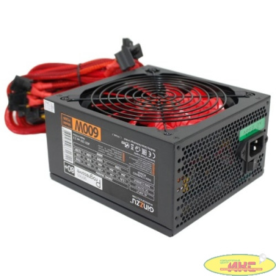 Ginzzu PC600 14CM(Red) 80+ black,APFC,24+4p,2 PCI-E(6+2), 5*SATA, 4*IDE,оплетка, кабель питания,цветная коробка