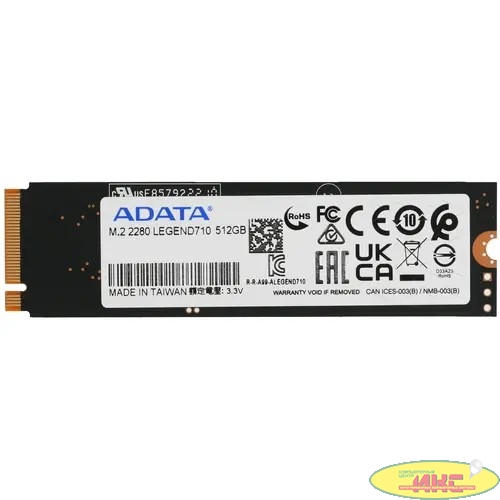 M.2 2280 512GB ADATA LEGEND 710 Client SSD [ALEG-710-512GCS] PCIe Gen3x4 with NVMe, 2400/1000, IOPS 90/150K, MTBF 1.5M, 3D NAND, 130TBW, 0,23DWPD, Heat Sink,