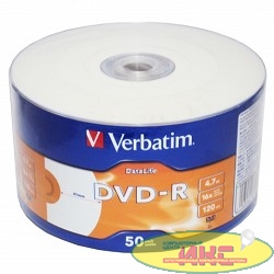 Verbatim  Диски DVD-R  4,7 Gb 16x DataLife Inkjet Printable, Shrink, 50 шт (43793)