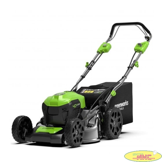 Greenworks Газонокосилка аккумуляторная Greenworks, 40В, 46см, самоходная, бесщеточная (c аккумуляторной батареей 4АЧ и зарядным устройством) [2506807UB]