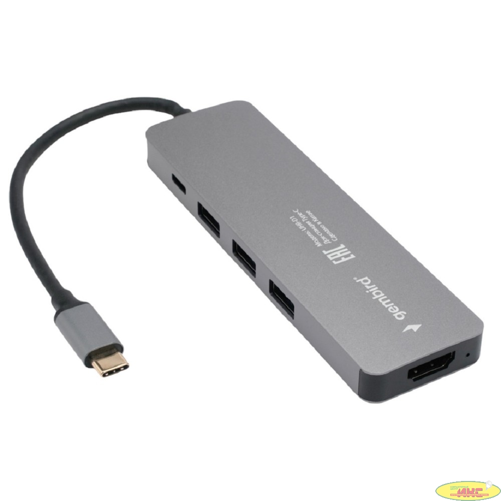 GEMBIRD  Док-станция Type-C 5в1: 3xUSB3.1, PD100W, HDMI, кабель 17см, алюминий (UHB-D1)