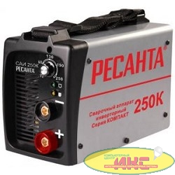 Ресанта САИ 250К 65/38 Сварочный аппарат компакт [65/38] {154В-242В, макс.7,7кВт, 10А-250А, ПВ 70%, напр. холостого хода 80В, напр. 29В, макс. диаметр электрода 6,мм, 4,1кг} 4606059018896