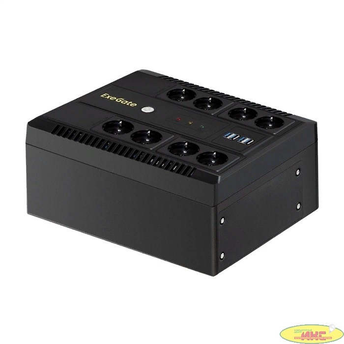 Exegate EX295012RUS ИБП ExeGate NEO NNB-850.LED.AVR.8SH.CH <850VA/510W, LED, AVR, 8*Schuko, 4*USB-порта для зарядки, Black>