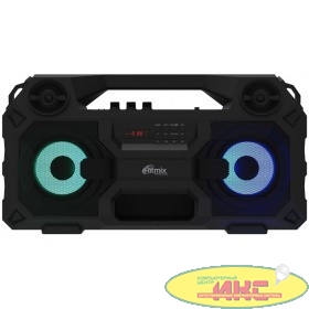 RITMIX SP-690B black {Jack 6.3 мм c функцией ЭХО, дисплей: LED, эквалайзер, RGB-подсветка, до 8 часов, 2000 мАч, 7.4 В, microUSB DC 5В 2A, 46 ? 24.3 ? 17.5 см, пластик, черный}