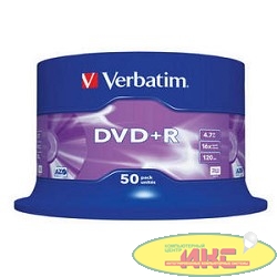 Verbatim  Диски DVD+R  4.7Gb 16-х , 50 шт, Cake Box (43550)