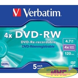 43285 Диски DVD-RW Verbatim 4-x, 4.7 Gb (Jewel Case, 5шт.) 