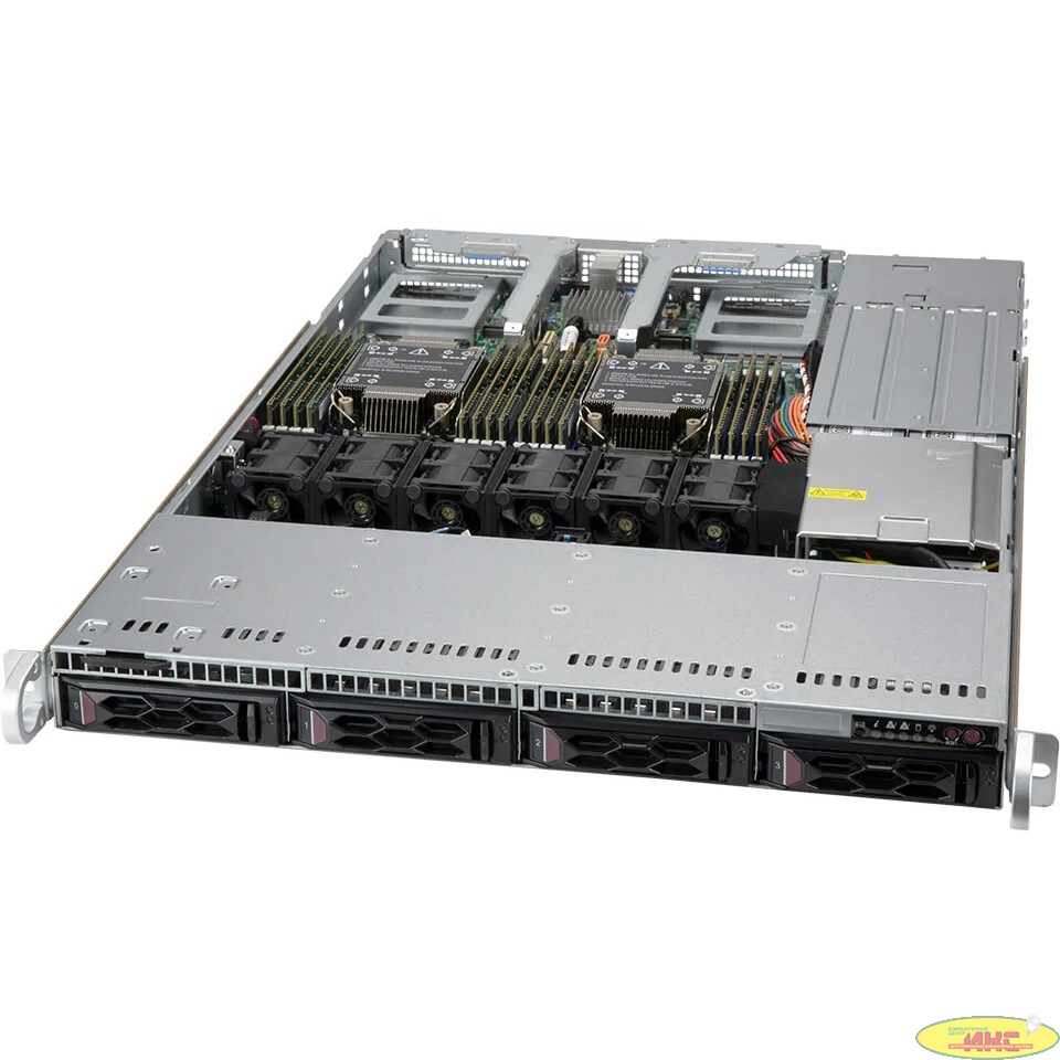 Supermicro SYS-610C-TR SuperServer SYS-610C-TR (X12DDW-A6, CSE-LA15TQC-R860AW) 1U, 2 x LGA4189, 4x 3.5"" hot-swap SATA/SAS, 2x PCIe 3.0 x2 2280, 16 DIMM, 1+1 860W