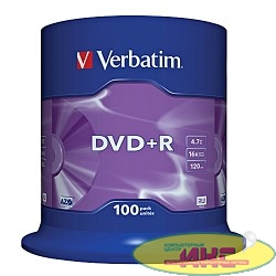 Verbatim  Диски DVD+R  4.7Gb 16-х, 100шт, Cake Box (43551)