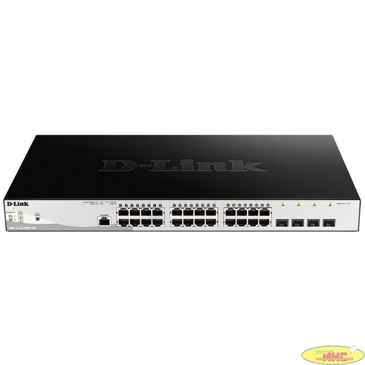 D-Link DGS-1210-28MP/ME/B2A PROJ Управляемый коммутатор 2 уровня с 24 портами 10/100/1000Base-T и 4 портами 1000Base-X SFP (24 порта с поддержкой PoE 802.3af/802.3at (30 Вт), PoE-бюджет 370 Вт)  