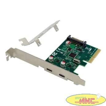 ORIENT AM-U3142PE-2С, Контроллер PCI-Ex4 v3.0, USB 3.2 Gen2, скорость до 10 Гбит/с, 2-port ext Type-C, ASM3142 chipset, разъем доп.питания, в комплекте LP планка крепления