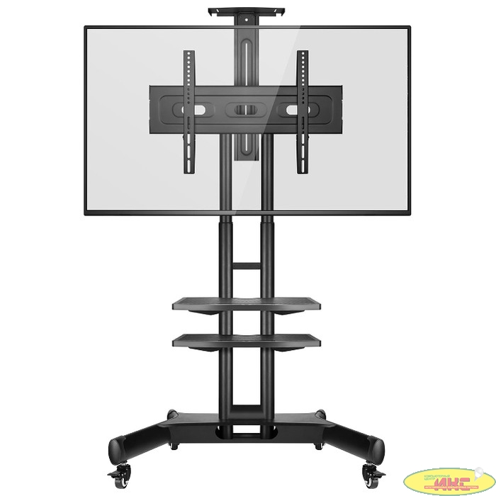 Мобильная стойка ONKRON на 1 ТВ/ 32-65" от 200х200 до 400х600 наклон 0? поворот 0? макс нагр 45,5кг Высота 1200-1500мм, кабель-канал, 2 полки, регулировка полок по высоте, колесики с блокировкой, черн
