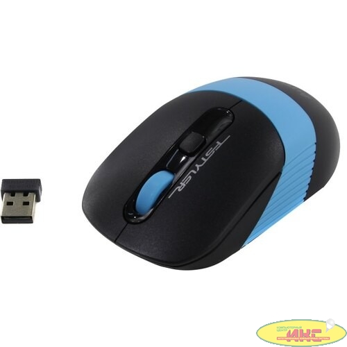 A-4Tech Мышь Fstyler FG10 черный/синий оптическая (2000dpi) беспроводная USB [1147585]