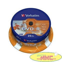 Verbatim  Диск DVD-R  4,7Gb 16x Cake Box Printable (25шт) (43538)