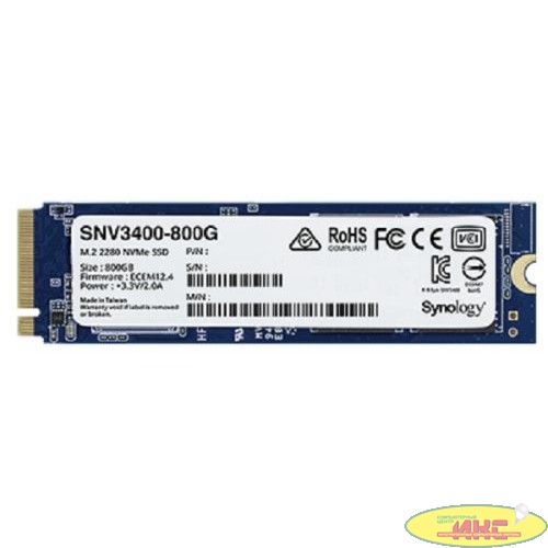 Synology SSD SNV3000 Series PCIe 3.0 x4 ,M.2 2280, 800GB, R3100/W550 Mb/s, IOPS 205K/40K, MTBF 1,8M