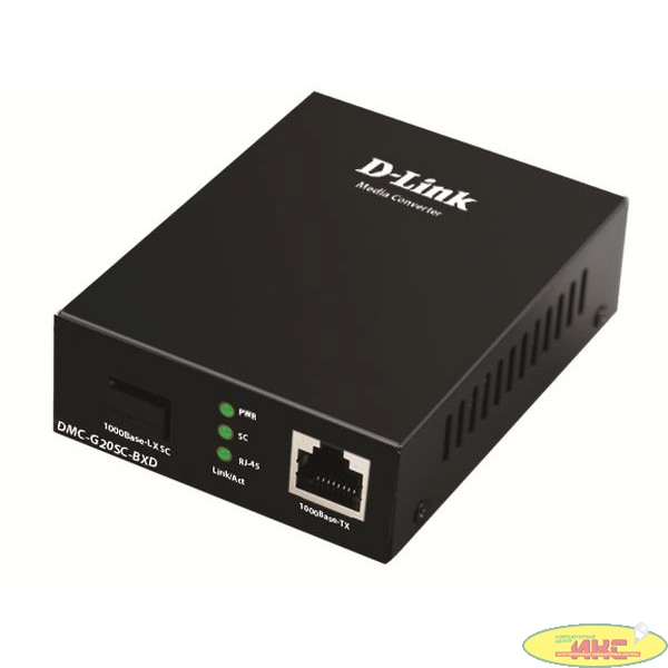 D-Link DMC-G20SC-BXD WDM медиаконвертер с 1 портом 100/1000Base-T и 1 портом 1000Base-LX с разъемом SC (Tx: 1550 мкм; Rx: 1310 мкм) для одномодового оптического кабеля (до 20 км)