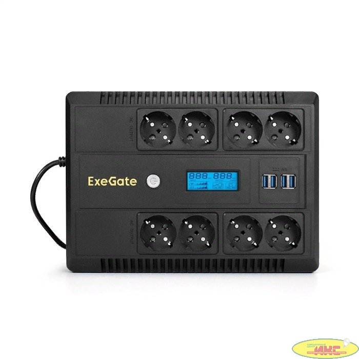 Exegate EX295013RUS ИБП ExeGate NEO Smart LHB-650.LCD.AVR.8SH.CH.RJ.USB <650VA/390W, LCD, AVR, 8*Schuko, RJ45/11, USB, 4*USB-порта для зарядки, Black>