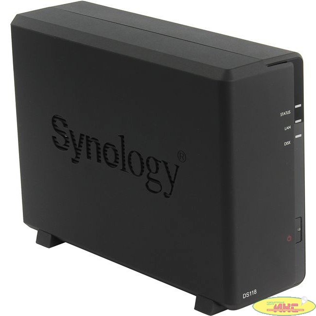Synology DS118 Сетевое хранилище 1xHDD DC1,4GhzCPU/1Gb,  SATA(3,5'')/2xUSB3.0/1GigEth/iSCSI/2xIPcam(upto 15)/1xPS