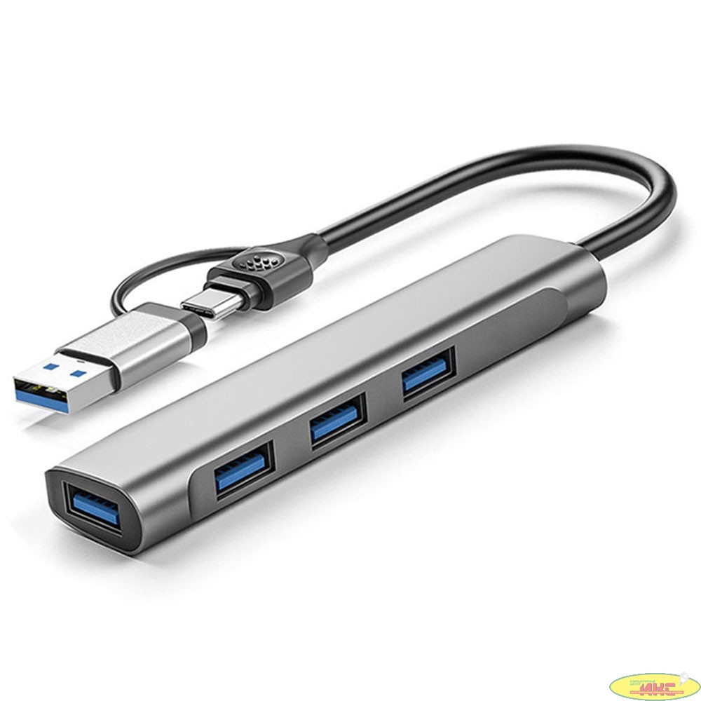ORIENT CU-423AC, разветвитель USB 3.2 Gen1 (5 Гбит/c), порты: 4xUSB-A, кабель USB Type-C + адаптер Type-A, алюминиевый корпус, серебристый (33312)