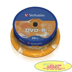 Verbatim  Диски DVD-R   4.7Gb 16-х, 25шт, Cake Box (43522)