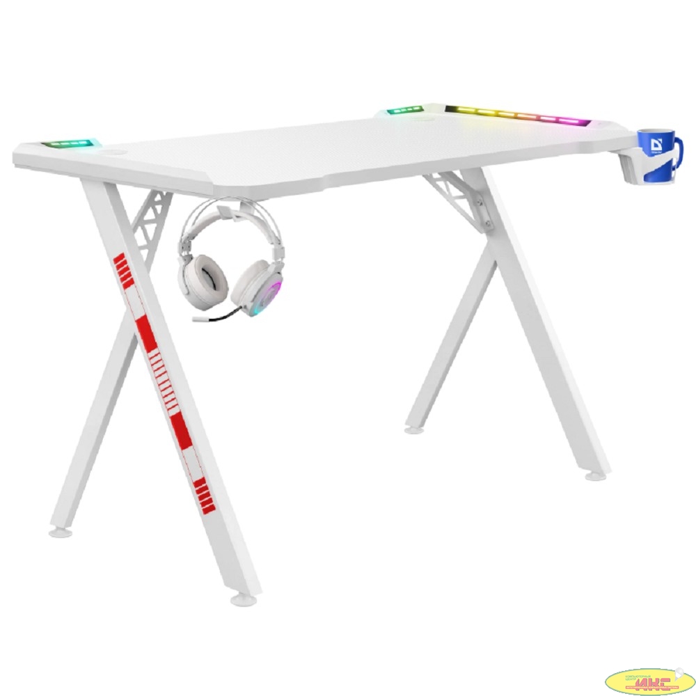 Игровой компьютерный стол Foton RGB,подвес кружки+гарн., белый DEFENDER (64308)