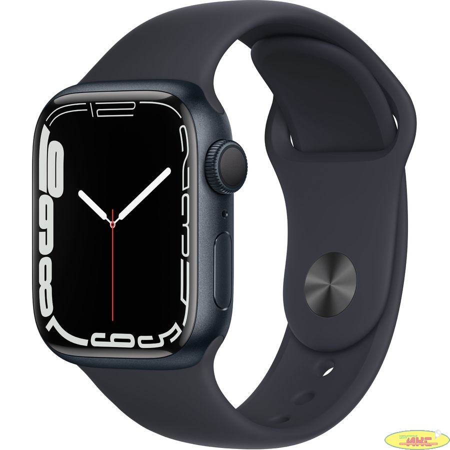 Apple Watch Series 7, 41 мм, корпус из алюминия цвета «тёмная ночь», спортивный ремешок «тёмная ночь» [MKMX3RU/A]