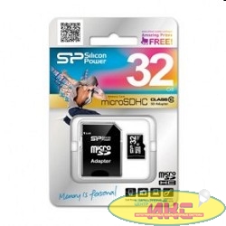 Micro SecureDigital 32Gb Silicon Power SP032GBSTH010V10-SP {MicroSDHC Class 10, SD adapter}