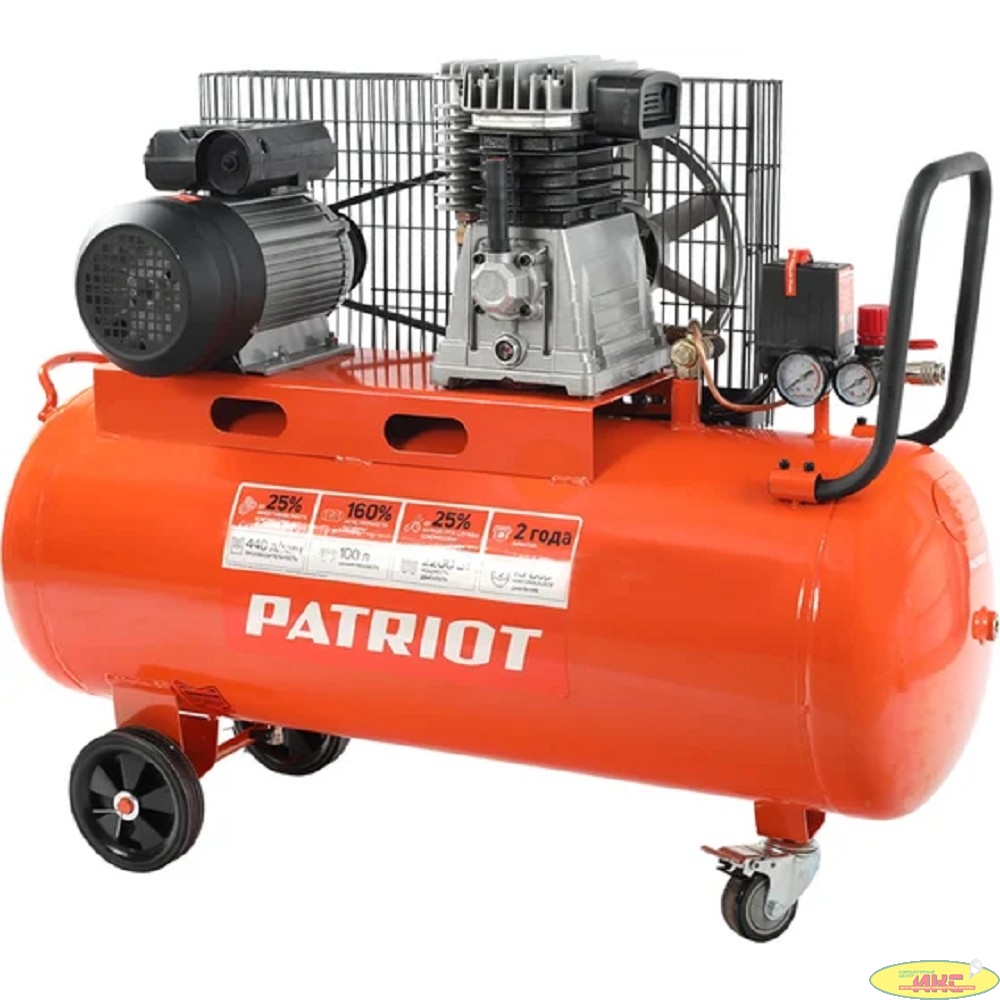 PATRIOT Expert Компрессор поршневой ременной [525301965] { PTR 100-440I, 440 л/мин, 10 бар, 2200 Вт, 100 л, быстросъемный 1/4" + "елочка" }