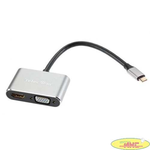 VCOM TUC055  Кабель-концентратор USB3.1 TypeCm -->HDMI+USB3.0+PD+VGA Alum Grey 4K@30Hz, Telecom<TUC055>