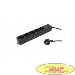 PC PET Сетевой удлинитель AP01006-5-BK 5м (5 розеток, EURO, EURO/RUS), черный {619895}