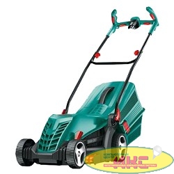 Bosch ARM 34 [06008A6101] Газонокосилка роторная { шир. 34см, Мотор Power drive, Момент 16Нм, 1300Вт, 40л, 11кг, 5 уровней кошения(20-70см); косит вдоль стен, складные Ergo ручки, комп. хранение }