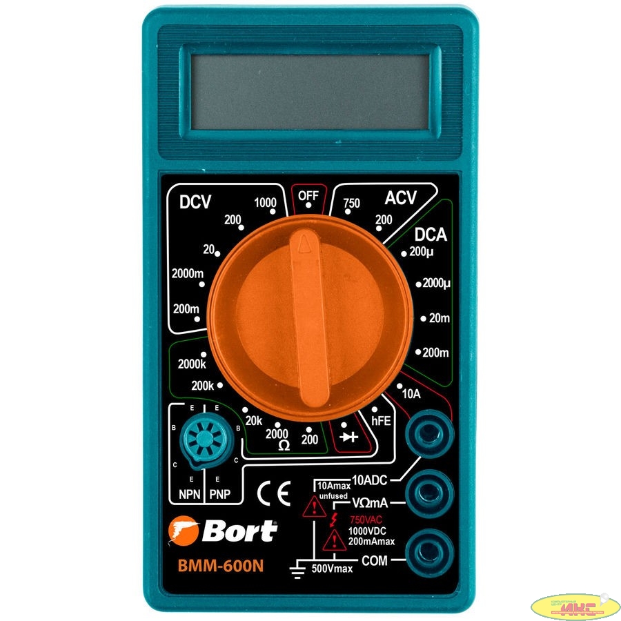 Bort BMM-600N Мультиметр [91271167] { Диапазон постоянного напряжения 0-1000 тип, диапазон  постоянного тока 0-10 тип, диапазон  переменного напряжения 0-750 тип, 0.1 кг }