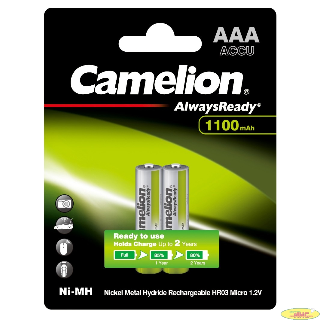 Camelion  AAA-1100mAh Ni-Mh BL-2 (NH-AAA1100BP2, аккумулятор,1.2В) (2 шт. в уп-ке)